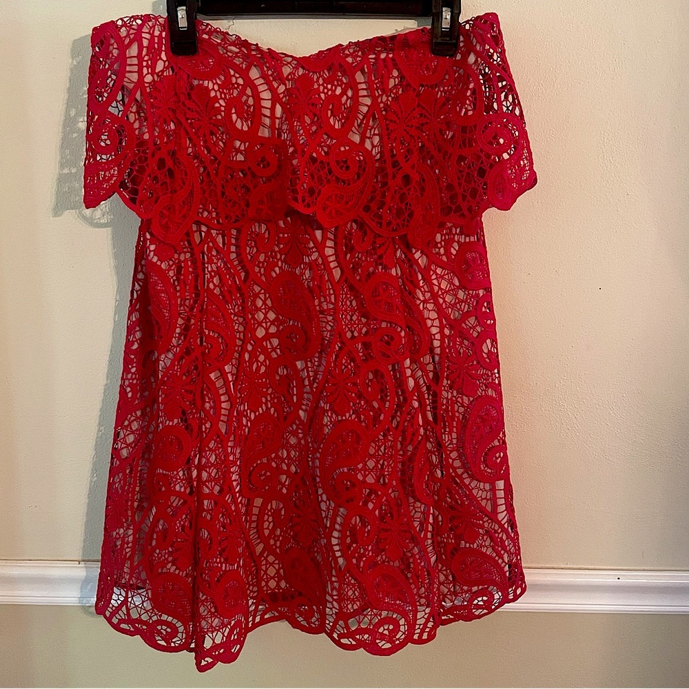 Lolita Red lace strappless mini dress NWT size large